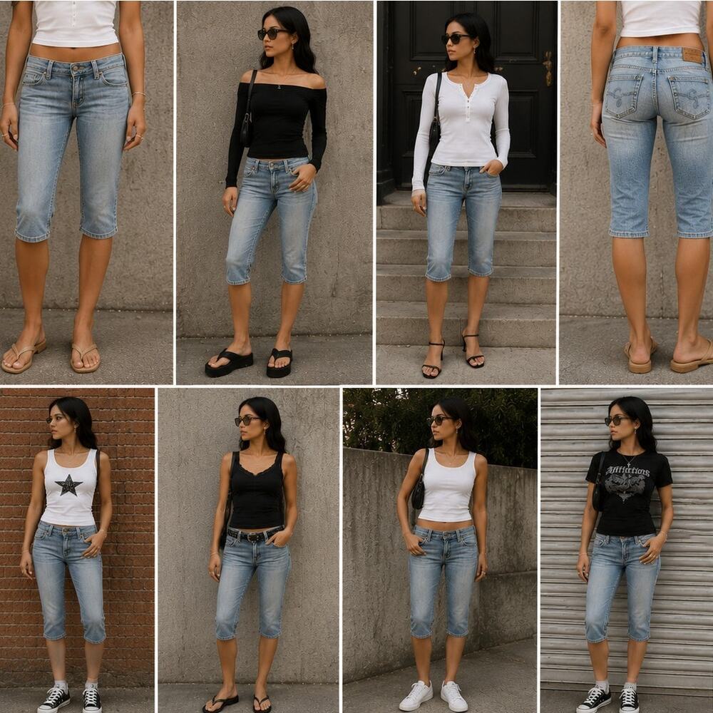 Vintage Guess Jeans Capri Pants Women’s 27 Light Wash Low Rise Y2K Denim Stretch